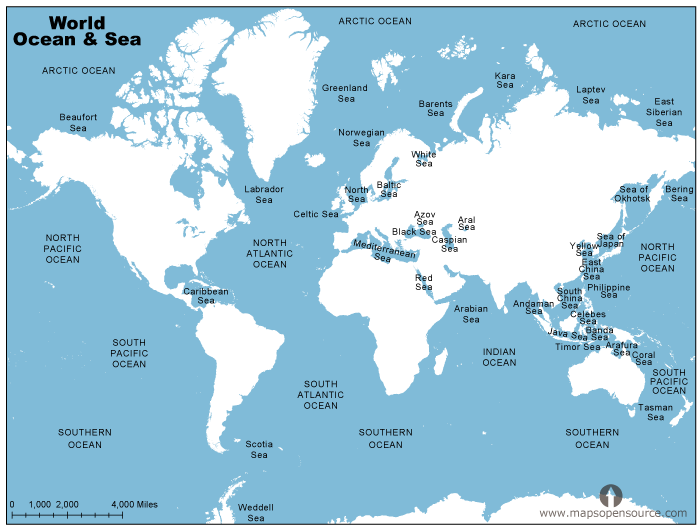 World Oceans Seas Map 